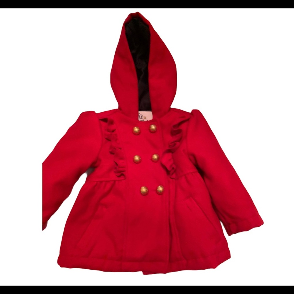 Infant Red Peacoat with hood size 18 months
